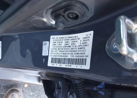2019 Honda Civic Sport from USA, damaged, VIN 2HGFC2F80KH502825